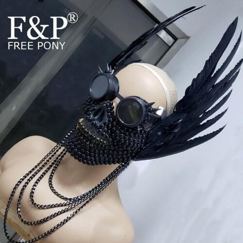 Burning Man Festival Black Gothic Skull Feather Googles Mask Carnival Costume Gogo Dancer Halloween Accessories
