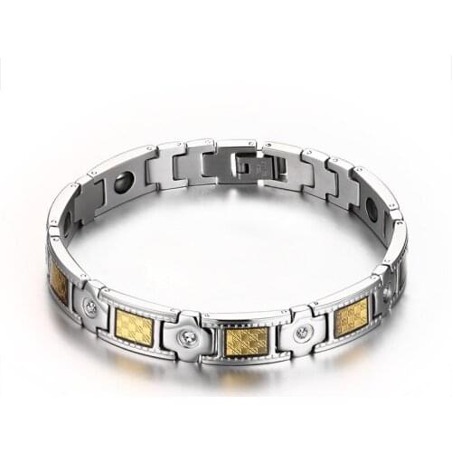 Fashion Shiny Rhinestones Healthy Magnetic Bracelet with Germanium Stones- Therapy Energy Bracelet Women Mens Jewelry
