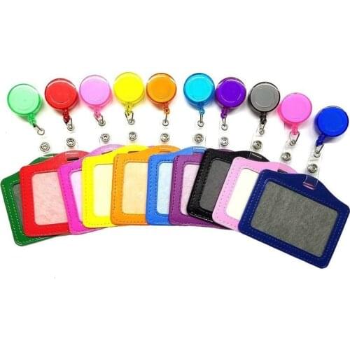 Fashion PU Students Worker Nurse ID Card Holder Bank Office Bus School Business Credit Card Cover with Retractable Badge Reel