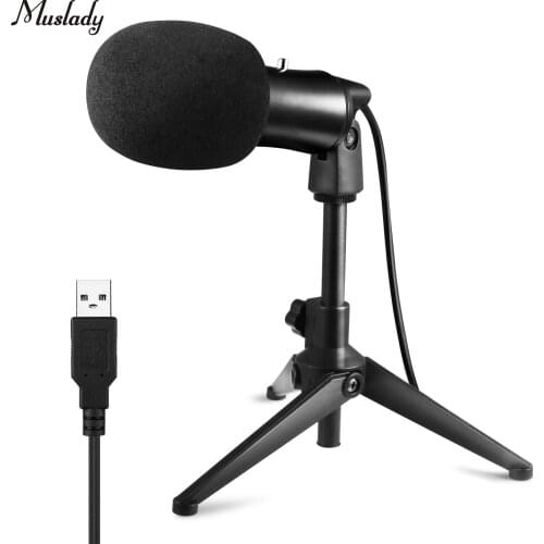 Muslady K38C Wired USB Microphone for Computer Laptop Condenser Mic with Desktop Mini Tripod Stand Windscreen for Live