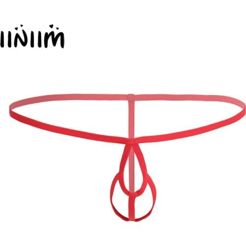 Mens Lingerie Panties Gay Pouch Hole Crotchless Open Butt Bikini T-Back Thong String Homme Sissy Underwear with Penis Hole