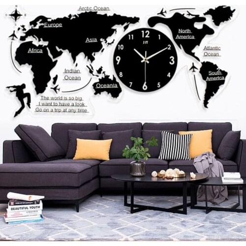 Wall Sticker 3D Digital Clock Wall Watch Silent Hanging digital wall clock Huge Wall Clock Modern Design World Map
