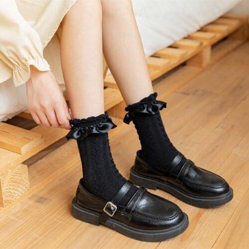 Cute Maid Lolita Socks Black White Sockings Sweet Women Girl Ruffles Sockings