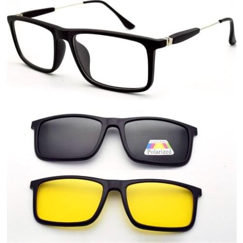 Full Frame Male classic style Eyeglasses With Magnet Clip Ultra-light Glasses Sand Black Polarized Sunglasses Night Vision