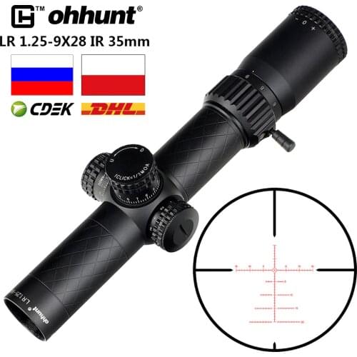 Ohhunt LR 1.25-9X28 IR Compact Hunitng Riflescope Glass Etched Reticle Tactical Optical Sight Red Illuminated Turrets Lock Reset