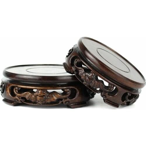 8.2-14.8cm Diameter Ebony Carved Bat Pattern Base Craftwork Solid Wood Base Flower Vases Stone Jade Teapot Aquarium Base