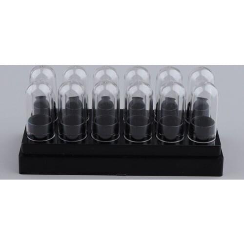 12 Cavities, Black, Empty, 9.3mm PP Plastic Lip Balm Lipstick Tubes Lip Gloss DIY Containers w/ Clear Caps, Refillable