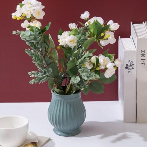 Nordic Artificial Flower Pot Plastic Hemp Rope Vase Rose Artificial Plants Potted Wedding Decoration