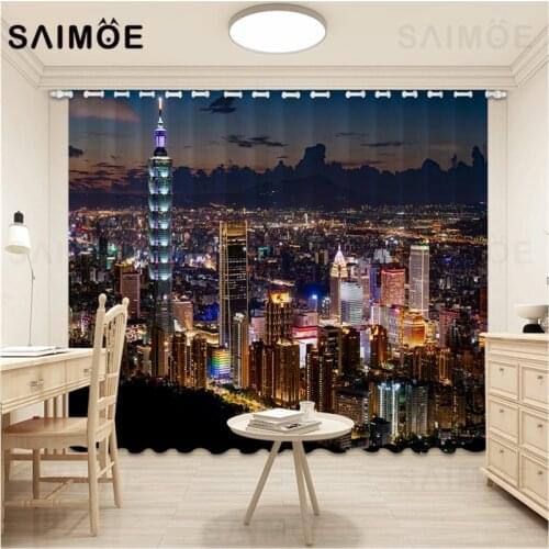 City Night View Living Room Curtains Modern Hall 3D Blackout Curtains For Childrens Bedroom Kitchen Curtain Ultra Micro Shading