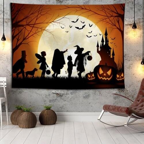 Custom High Quality Halloween Castle Pumpkin Wall Hanging HD Landscape 3D Printing Digital Printing Home Decoration Tapestry