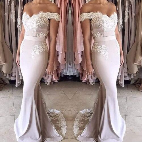 YIWUMENSA Blush Pink Off The Shoulder Mermaid Bridesmaid Dresses Custom Made Appliques Vintage Formal Wedding Party Gowns 2021