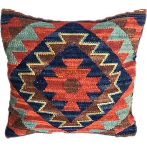 Southern Star Kilim Manual Weave Pure Wool Pillow Cushion Red Blue Classic Geometry Pattern Continuous System