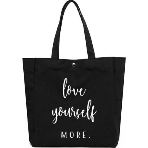 Love Yourself More Letters Printed Women Tote Bag Gift for Friends Book Bag High Quality Shopping Bag Work Bag Large Capacity