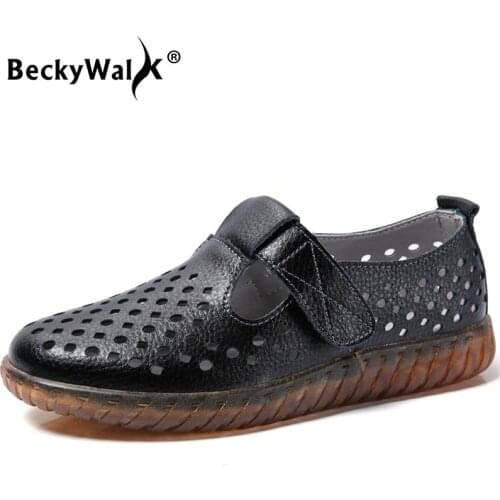 Summer Women Flats Genuine Leather Ballet Flats Shoes Woman Cutout Breathable Tenis Feminino Oxford Loafers Sneakers WSH3587