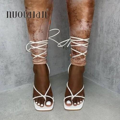 2021 Summer White Black Women Sandals Fashion Cross-Tied High Heels Shoes Sexy Lace Up Party Pumps shoes Woman Size 35-42