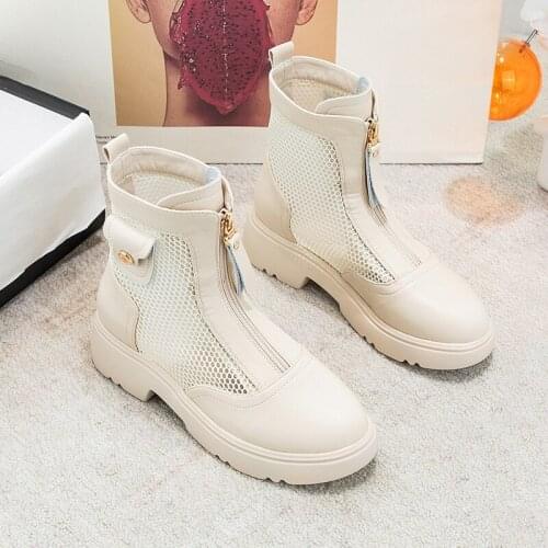 Women Boots 2021 Summer New Sandals Light Comfort Casual Shoe Design Sexy Net Shoes Genuine Leather Round Daily Shoes for Women