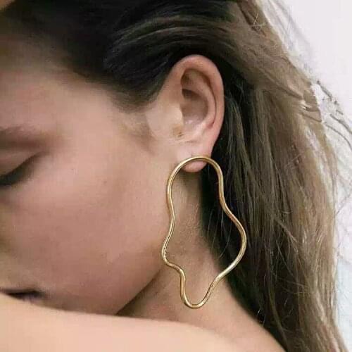 Simple Gold Silver Color Metal Hollow Earring Trendy Irregular Abstract Face Statement Earring Punk Jewelry