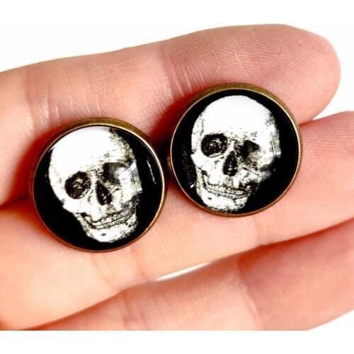 Glass Time Gem Halloween Skull Earring Bat Cat Statement Earring Jewelry Women Party Hot Sale Trendy Festival Earrings Studs