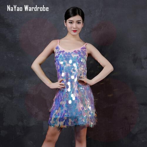 Big Sequins Design Sleeveless Sexy Latin Dance Dress Women Dress for Ballroom Samba Tango Chacha Dancing Performamnce 58177
