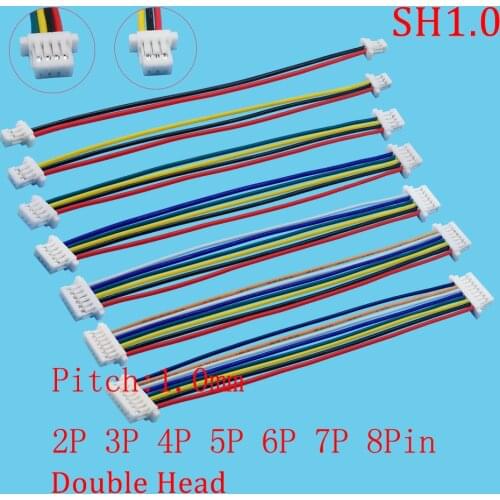 10Pcs/Lot JST SH 1.0 2-8Pin Cable Wire Connector Pitch 1.0 mmSH1.0 JST 2/3/4/5/6/7/8Pin Double Head Electronic Line 100MM 28AWG