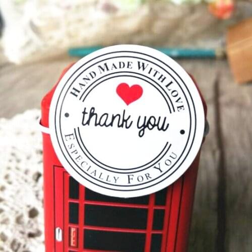 100pcs/lot "Thank you" Round White Kraft Student Supply Stationery Lovely w44 Adhesive For products with Love Sticker