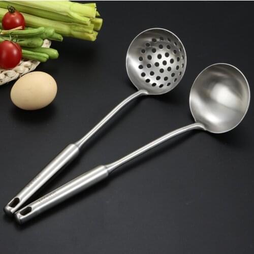 11'' Stainless Steel Kitchen Utensils Hot Pot Soup Ladle Colander Spoon Long Handle Big Soup Spoons Cook Strainer Cooking Tools