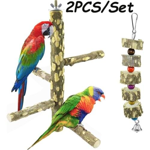 2Pcs/Set Pet Parrot Bird Standing Stick Wood Pole Bird Cockatiel Parakeet Perches Bite Claw Grinding Toy Bird Cage Accessories