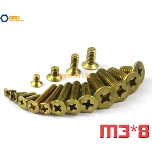 200 Pieces M3 x 8mm Brass Phillips Countersunk Head Machine Screw