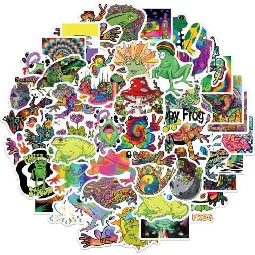 25/50PCS Cartoon Colorful Psychedelic Frog Stickers Aesthetics Laptop Guitar Luggage Phone Graffiti Sticker Decal Kid Toy