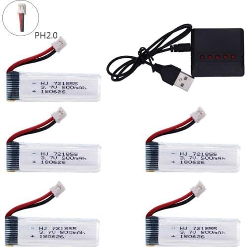 3.7V 3.8V 500mAh 721855 Lipo Battery 30C 1S PH2.0 Plug with 3.7V charger for Indoor Racing Drone Toys accessories