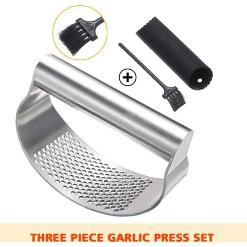 3pcs/set Curved Metal Garlic Press Chopper Crusher Tool Manual Press Garlic Ginger Mincing Masher With Handle Kitchen Tools