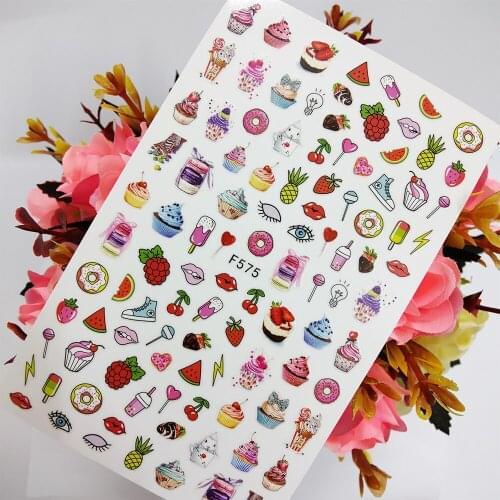 3D Nail Sticker Foil Sweet Ice Cream Cake Fruits Sliders Nail Art Decoraciones Self Adhesive Design Manicure Accesorios