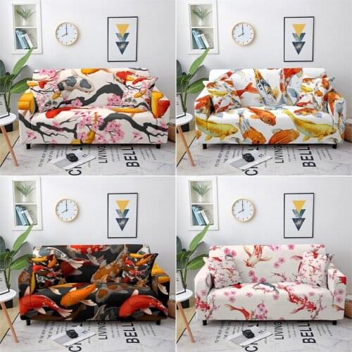 3D Goldfish Pattern Elastic Sofa Covers For Living Room Spandex Stretch Sofa Slipcover Couch Cover Furniture Protector 1-4 Seat