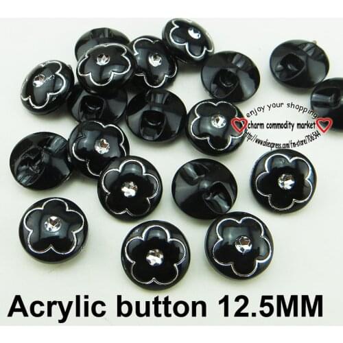 100PCS 12.5MM Black flowers ACRYLIC Dyed buttons coat sewing GARMENT clothes accessorY A-031