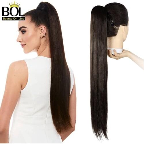 75cm Drawstring Ponytail Hair with Two Clips Synthetic Straight Ponytail Extension for Women Black Brown Clip in Ponytail Hair