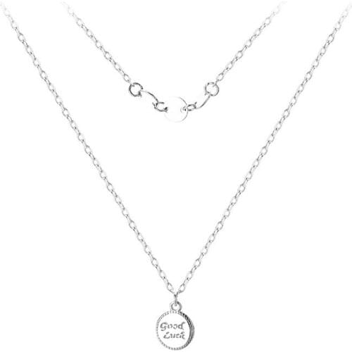 925 Sterling Silver Pin Double Layer Disc Temperament Simple Cold Wind Niche Design Pendant Clavicle Chain