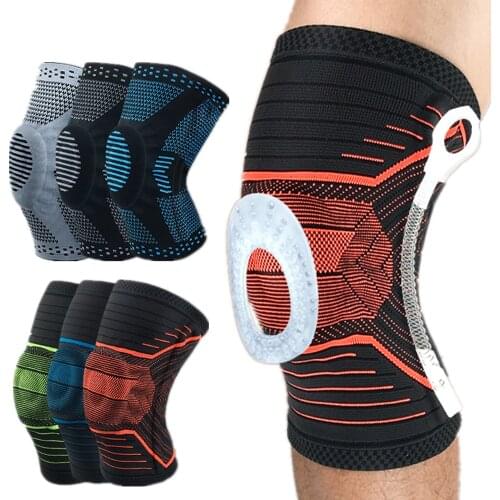 Knee Brace Silicone Spring Full Strap Patella Medial Support Strong Meniscus Compression Protection Sport Pads Running Basket