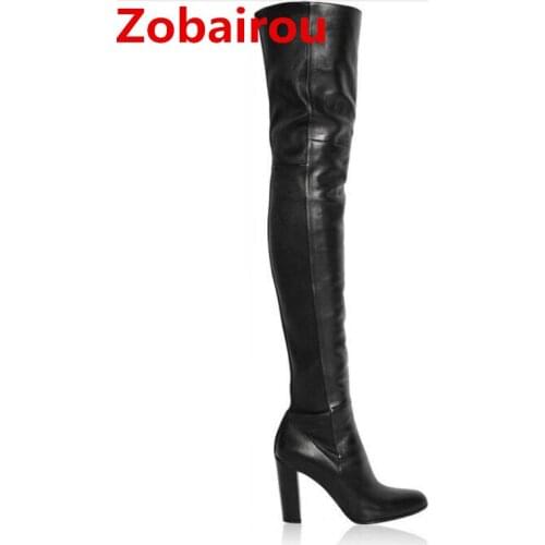 Bota feminina Luxury Women 10 Cm High Heels Black Overknee Thigh High Boots Leather Stockings Chaussure Femme