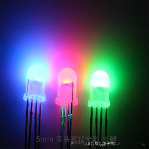 Colored light LED Diameter 5mm Foggy white RGB LED bead to blue red green 7 high light LED bead 4pins through hole,500pcs/lot