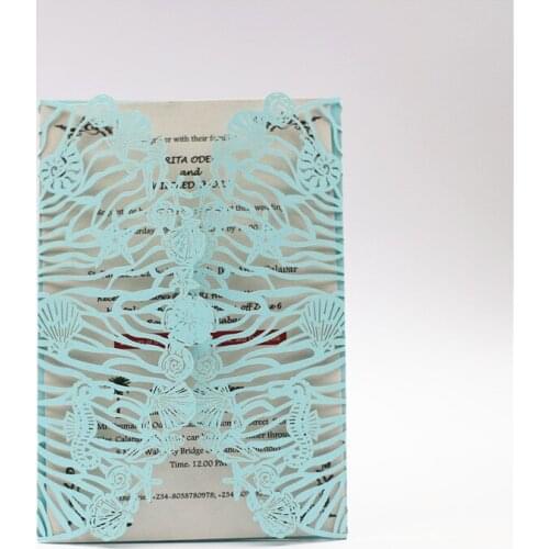 Birthday Party Sea Theme Sea Horse Romantic Graceful Laser Cut Pocket Wholesale Coral Design Invitation Cards Birthday Party