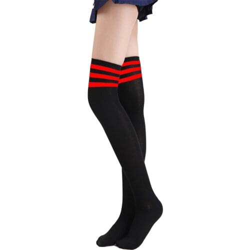 1 Pair Cutton Stripe Stockings Girls korean japanese kawaii lolita Stockings Casual Thigh High Knee Womens Long Socks