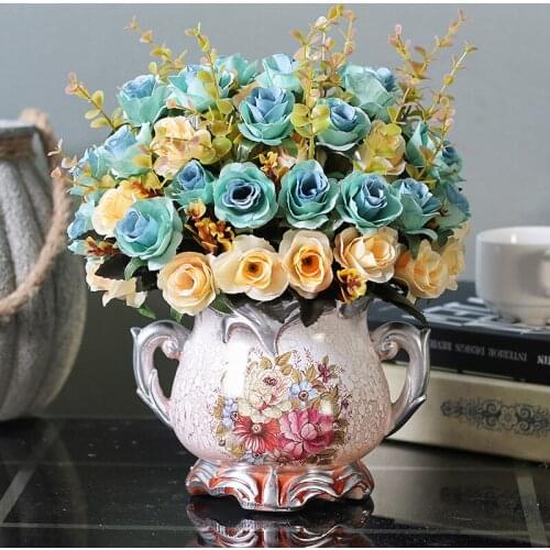 32cm Artificial Flower Plant 6 Forks Rose Silk Fake Flowers Bouquet DIY Wedding Living Room Party Salon Hotel Home Decoration
