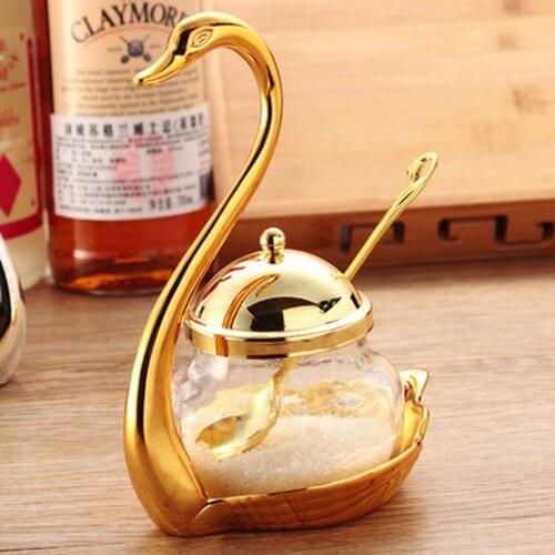 Top Aluminum Alloy Condiment Pot Seasoning Container Spice Glass Jar Salt Sugar Bowl Pepper Coffee Storage Organizer MJ71705