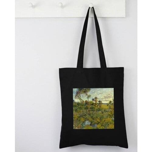 Classic Shopping Bag Graphic Van Gogh Pattern Canvas Tote Bags Foldable Shopper Bag Student Book Bags Vintage Shoulder Bags