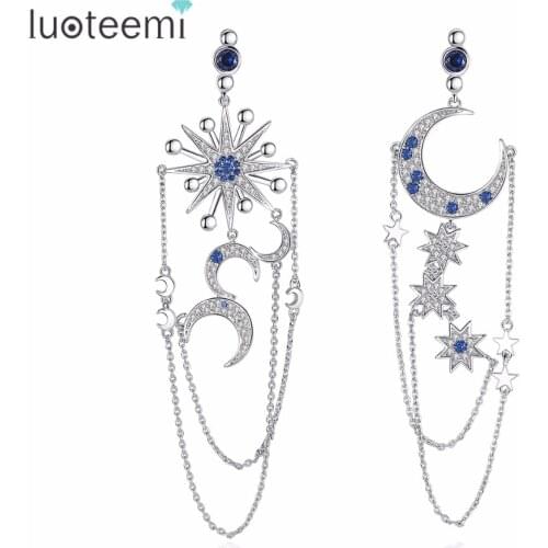 LUOTEEMI Luxury Chain Drop Earrings for Women Party Wedding Twinkle Star Moon Clear CZ Exquisite Pendientes Jewelry Female Gift