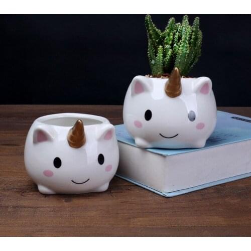 1pcs Cute Cartoon Unicorn Ceramic Succulent Flower Pot Plant Container Green Planters Small Bonsai Pot Home Office Desktop Decor
