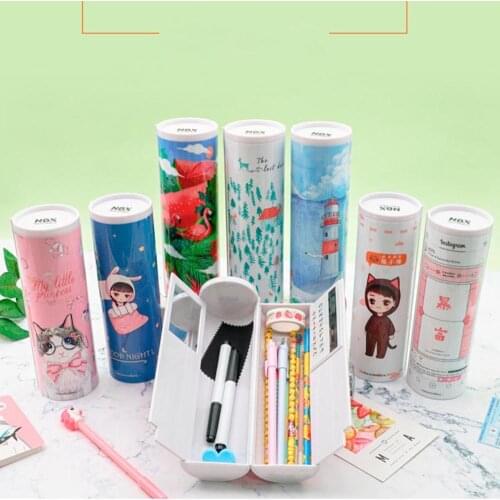 Kawaii Cartoon Portable Cylindrical Pencil Case Multifunction Whiteboard Calculator Pen Box School Supplies Stationery