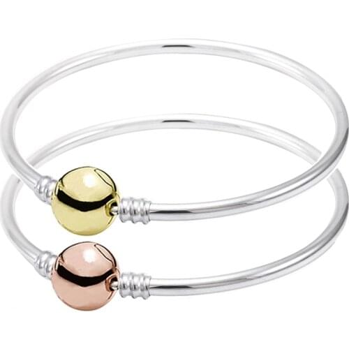 Original Rose & Gold Ball Circular Clasp Suitable Bracelet Bangle Fit 925 Sterling Silver Bead Charm Bangle Diy Fashion Jewelry
