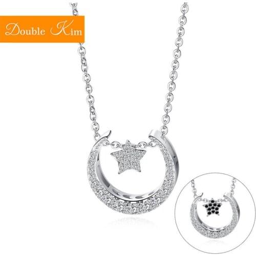 Star Moon Pendant Necklace Silver Color Titanium Stainless Steel Material Chain Necklace Fashion Trendy Women Jewelry Gift