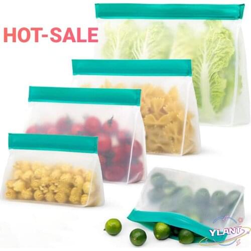 YLANT PEVA Food Storage Bag Upgrade Leakproof Top Stand Up Reusable Freezer Sandwich Ziplock Silicone Bag Food Preservation